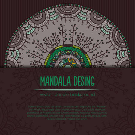 Vector mandala decor for your design with abstract ornament about forest. Vector vintage nature business card. Oriental design Layout. Islam, Arabic, Indian, ottoman motifs. Ornamental doodle background.のイラスト素材