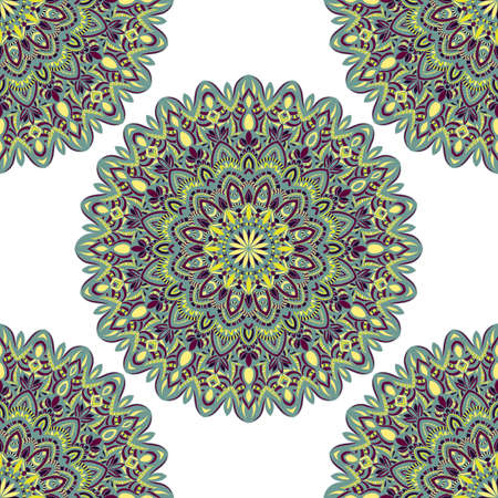 Vector seamless pattern with abstract ornament. Round mandala pattern for printing on fabric or paper. Ornamental doodle background.のイラスト素材