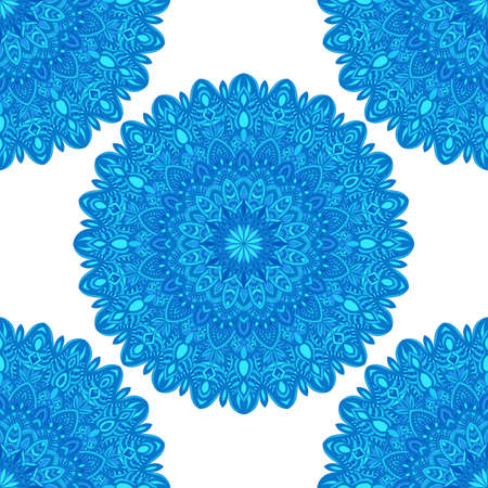 Vector seamless pattern with abstract ornament. Round mandala pattern for printing on fabric or paper. Ornamental doodle background.のイラスト素材