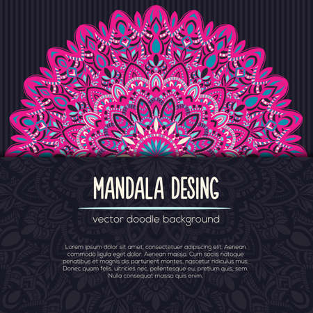 Vector mandala decor for your design with abstract ornament. Vector vintage business card. Oriental design Layout. Islam, Arabic, Indian, ottoman motifs. Ornamental doodle background.のイラスト素材