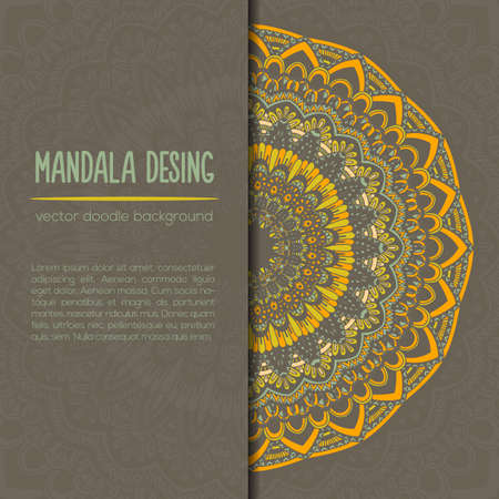 Vector mandala decor for your design with abstract ornament. Vector vintage business card. Oriental design Layout. Islam, Arabic, Indian, ottoman motifs. Ornamental doodle background.のイラスト素材