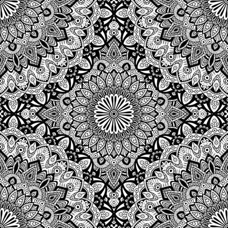 Seamless pattern mandala ornament. Vintage decorative elements. Hand drawn oriental background. Tribal motifs.のイラスト素材