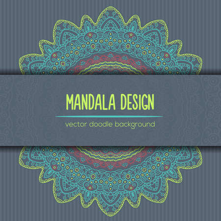 Vector mandala decor for your design with abstract ornament. Vector trinal business card. Oriental design Layout. Islam, Arabic, Indian, ottoman motifs. Ornamental doodle background.のイラスト素材