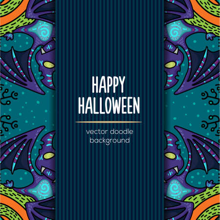 Hand drawn tribal bat in the forest for Happy Halloween card. Vector illustration with oriental ornaments. Doode art wild nature.のイラスト素材