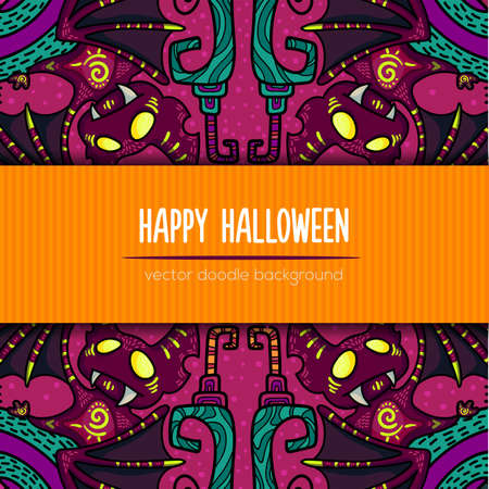 Hand drawn tribal bat in the forest for Happy Halloween card. Vector illustration with oriental ornaments. Doode art wild nature.のイラスト素材