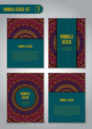 Tribal mandala design set. Vintage decorative elements. Ornamental business cards. Oriental, vector illustration. nature motifs. Doodle ornaments.のイラスト素材