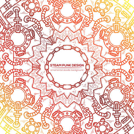 Steampunk vector design with industrial technical elements of mechanics. Vector round mandala. Ornamental doodle. Templates for your own design.のイラスト素材