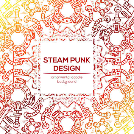 Steampunk vector design with industrial technical elements of mechanics. Vector round mandala. Ornamental doodle. Templates for your own design.のイラスト素材
