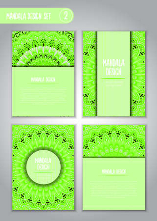 Tribal mandala design set. Vintage decorative elements. Ornamental business cards. Oriental, vector illustration. nature motifs. Doodle ornaments.のイラスト素材