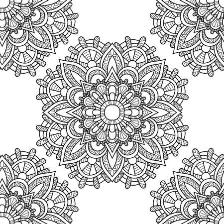 Seamless pattern mandala ornament. Vintage decorative elements. Hand drawn oriental background. Tribal motifs.のイラスト素材