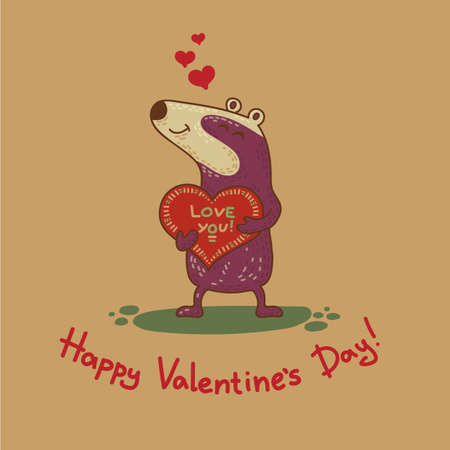 Cute doodle tribal illustratoin with badger. Vector background for Valentine day. Craft greeting cardのイラスト素材