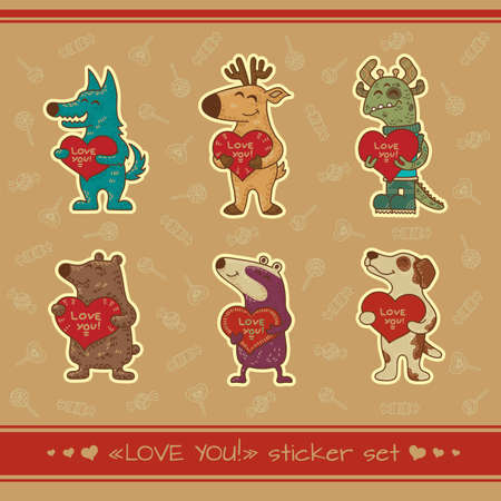 Craft doodle tribal illustratoin with animals. Vector stickers for Valentine day.のイラスト素材