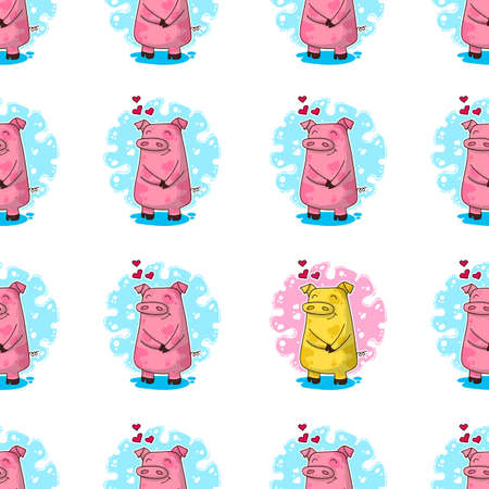 Vector seamless pattern for New Year and Christmas with Pigs in love. Winter greeting design.のイラスト素材