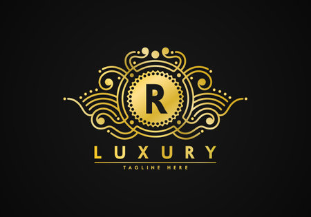 R letter  luxury design. Badge template for brand. unique texture.のイラスト素材