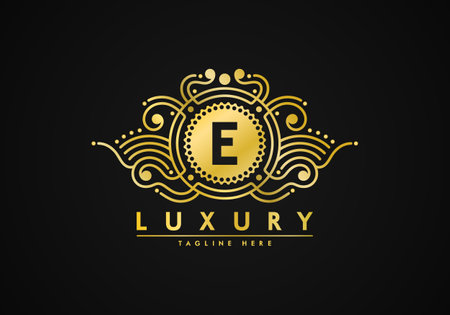 E letter  luxury design. Badge template for brand. unique texture.のイラスト素材