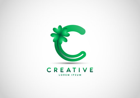 Letter C Lucky Clover Leaf Logo, lucky initials, a combination of leaf and letter.のイラスト素材