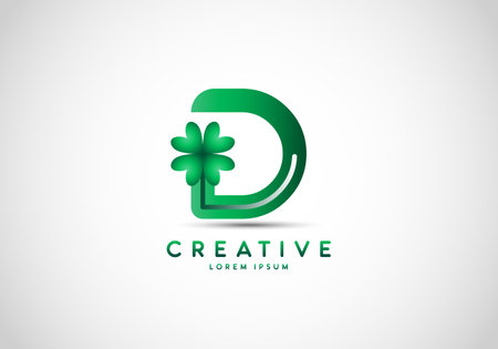 Letter D Lucky Clover Leaf Logo, lucky initials, a combination of leaf and letter.のイラスト素材