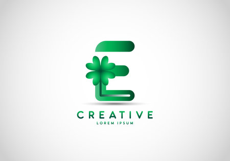 Letter E Lucky Clover Leaf Logo, lucky initials, a combination of leaf and letter.のイラスト素材