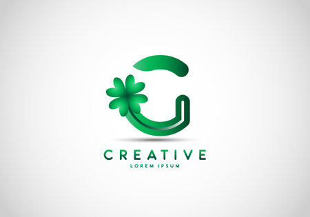 Letter G Lucky Clover Leaf Logo, lucky initials, a combination of leaf and letter.のイラスト素材