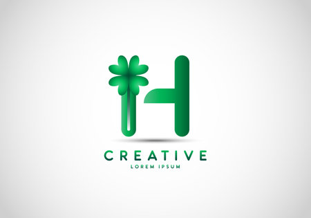 Letter H Lucky Clover Leaf Logo, lucky initials, a combination of leaf and letter.のイラスト素材