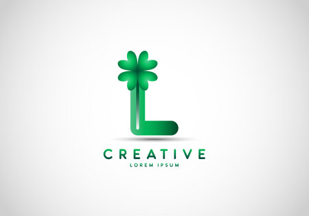 Letter L Lucky Clover Leaf Logo, lucky initials, a combination of leaf and letter.のイラスト素材