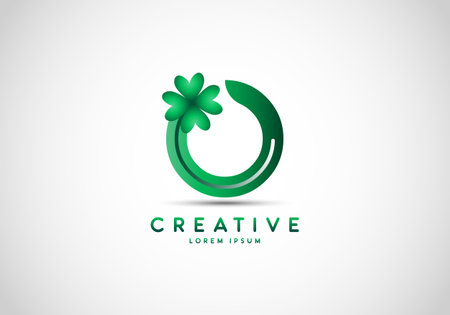 Letter O Lucky Clover Leaf Logo, lucky initials, a combination of leaf and letter.のイラスト素材