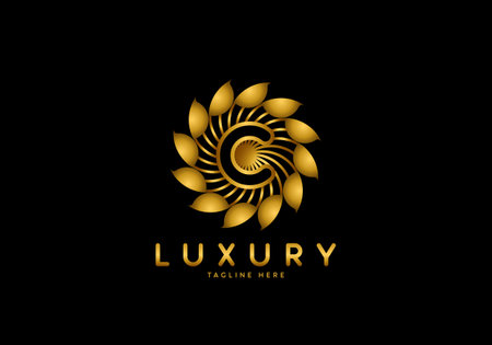 Letter C Golden Flower, Luxury logo template, circle ornament.のイラスト素材