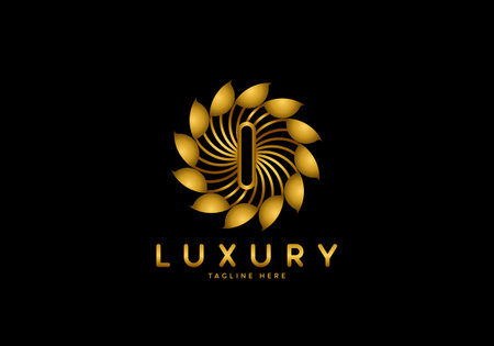 Letter I Golden Flower, Luxury logo template, circle ornament.のイラスト素材