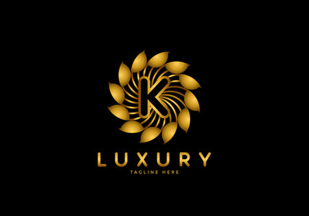Letter K Golden Flower, Luxury logo template, circle ornament.のイラスト素材