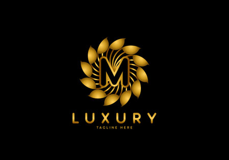 Letter M Golden Flower, Luxury logo template, circle ornament.のイラスト素材