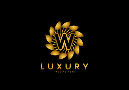 Letter W Golden Flower, Luxury logo template, circle ornament.のイラスト素材