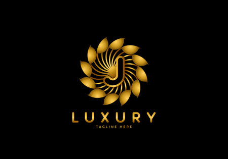Letter J Golden Flower, Luxury logo template, circle ornament.のイラスト素材