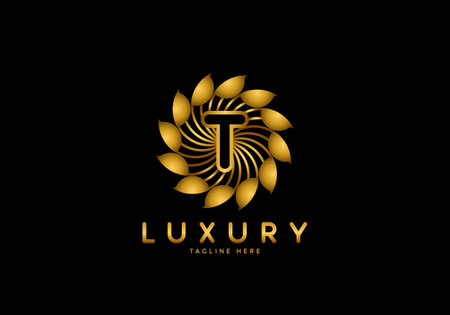 Letter T Golden Flower, Luxury logo template, circle ornament.のイラスト素材