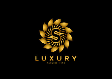 Letter S Golden Flower, Luxury logo template, circle ornament.のイラスト素材