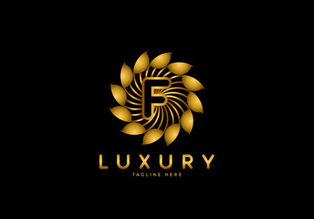 Letter F Golden Flower, Luxury logo template, circle ornament.のイラスト素材
