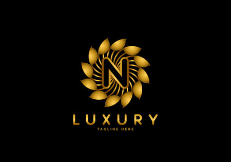 Letter N Golden Flower, Luxury logo template, circle ornament.のイラスト素材