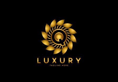 Letter Q Golden Flower, Luxury logo template, circle ornament.のイラスト素材