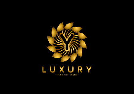 Letter Y Golden Flower, Luxury logo template, circle ornament.のイラスト素材