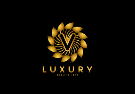 Letter V Golden Flower, Luxury logo template, circle ornament.のイラスト素材