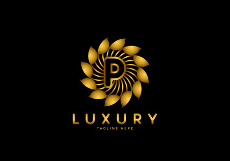 Letter P Golden Flower, Luxury logo template, circle ornament.のイラスト素材