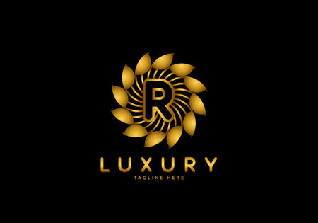 Letter R Golden Flower, Luxury logo template, circle ornament.のイラスト素材