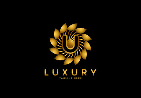 Letter U Golden Flower, Luxury logo template, circle ornament.のイラスト素材