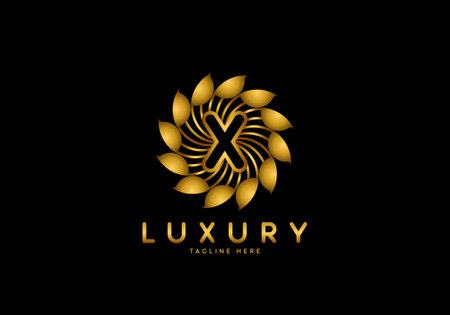 Letter X Golden Flower, Luxury logo template, circle ornament.のイラスト素材