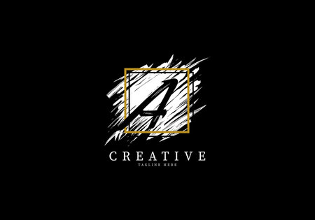Letter A Splash Grange Logo Design, Texture Brush with a square grid.のイラスト素材