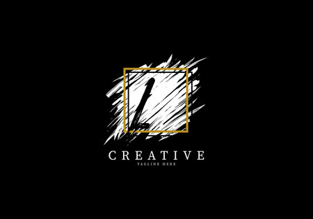 Letter L Splash Grange Logo Design, Texture Brush with a square grid.のイラスト素材