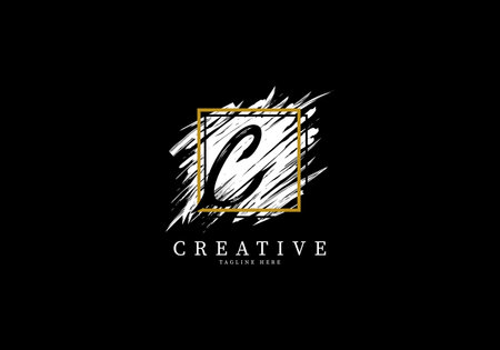Letter C Splash Grange Logo Design, Texture Brush with a square grid.のイラスト素材