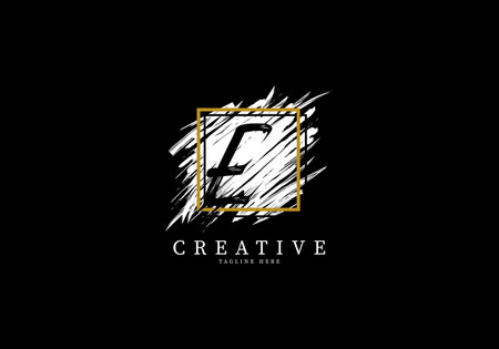 Letter E Splash Grange Logo Design, Texture Brush with a square grid.のイラスト素材