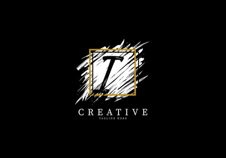 Letter I Splash Grange Logo Design, Texture Brush with a square grid.のイラスト素材