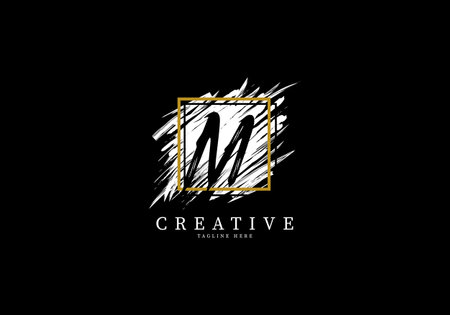 Letter M Splash Grange Logo Design, Texture Brush with a square grid.のイラスト素材