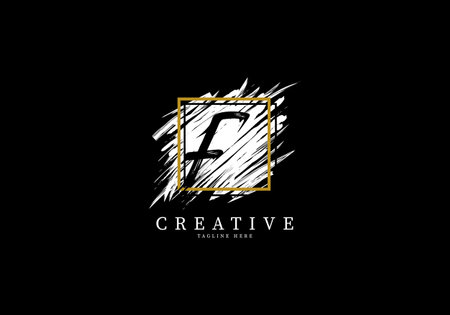 Letter F Splash Grange Logo Design, Texture Brush with a square grid.のイラスト素材